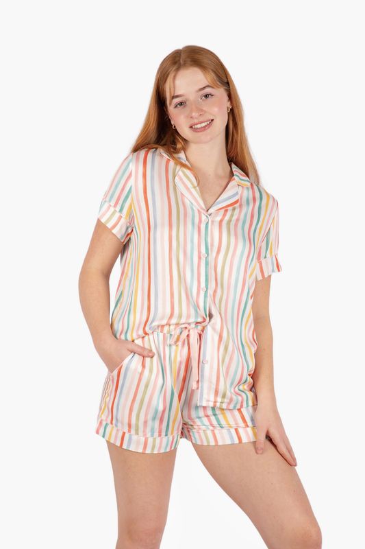  Watercolor Stripe Button Down Short Pajama Set