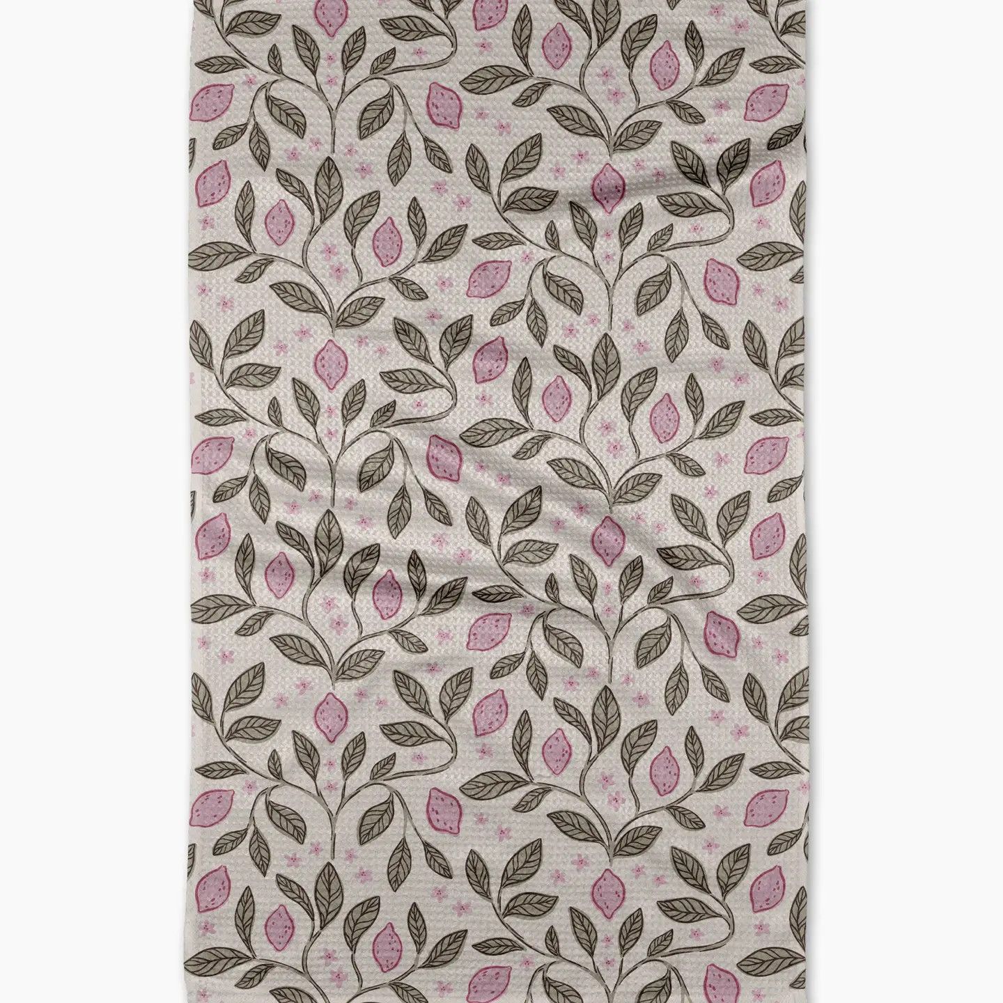 Pink Summer Lemons Tea Towel
