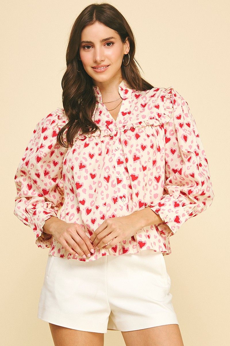 Heart Pattern Blouse - Pink