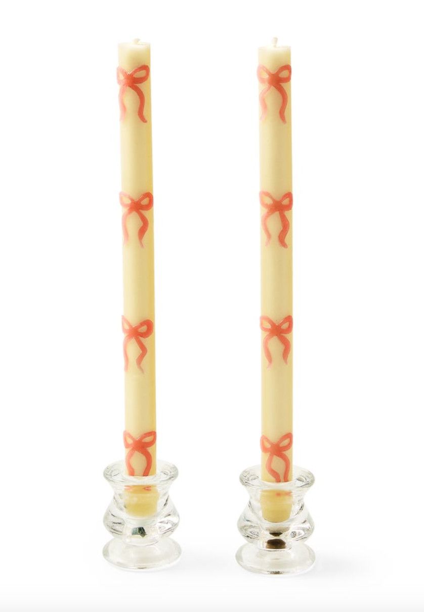 Pink Bow Dinner Candles Set of 2