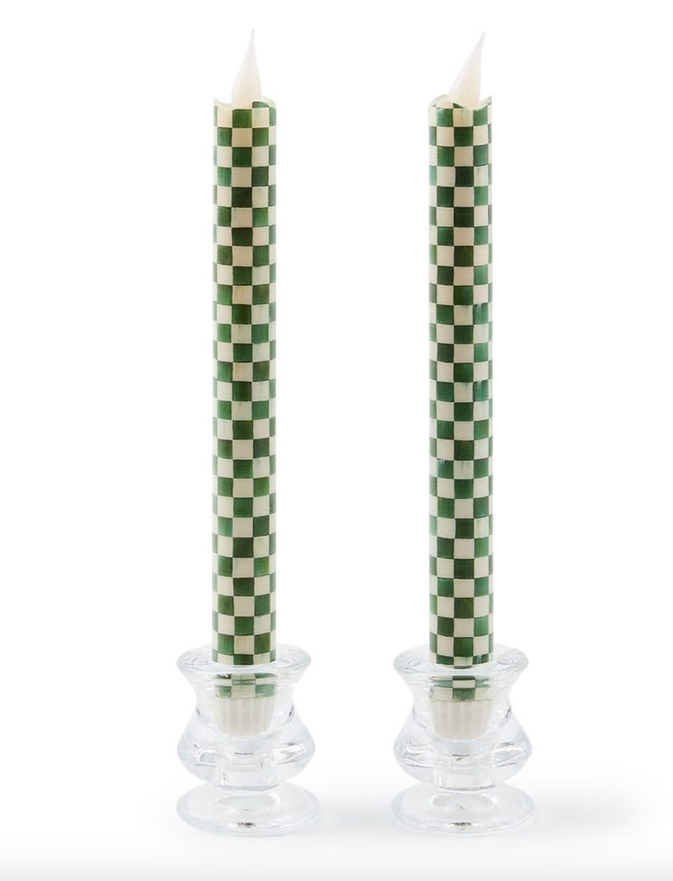 Emerald Check Flameless Candle-Set of 2