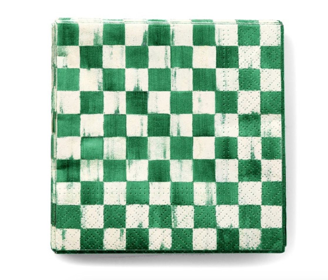 Emerald Check Cocktail Napkins