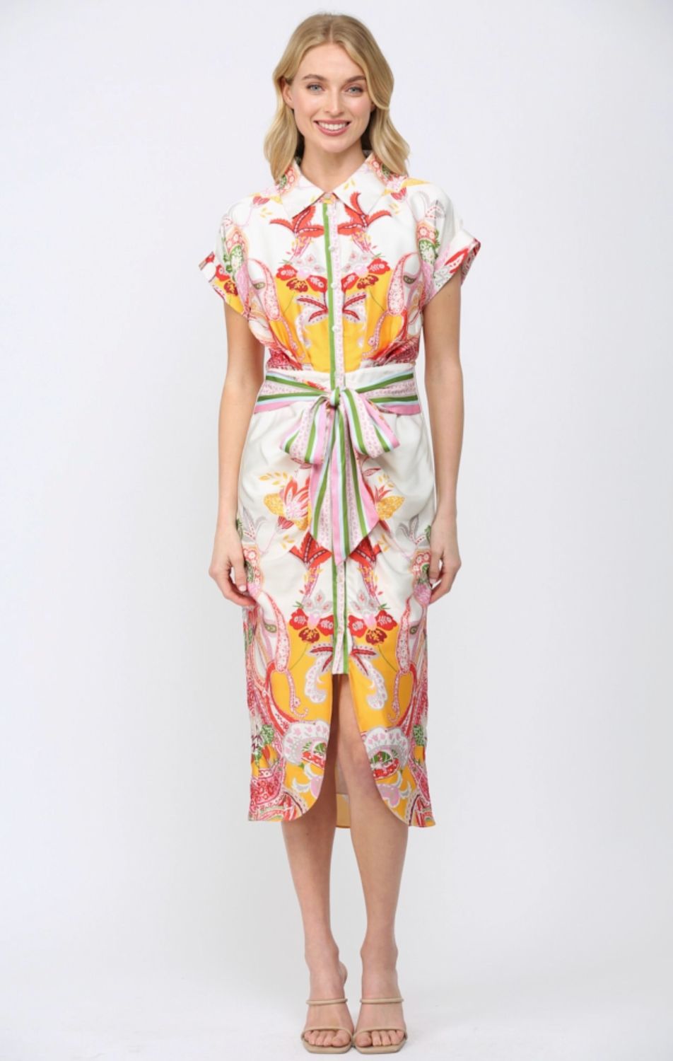 Botanic Scarf Print Tie Dress