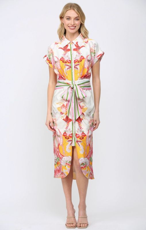Botanic Scarf Print Tie Dress