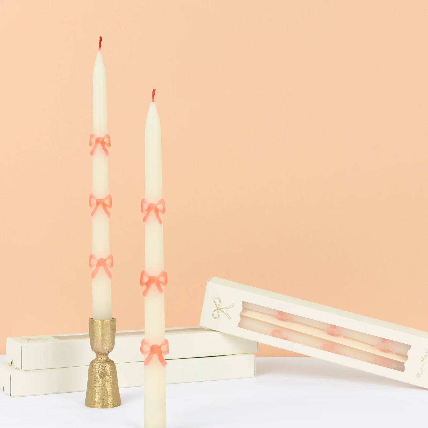 Pink Bow Taper Candles