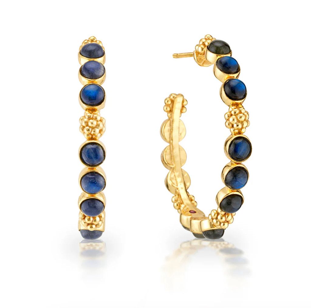 Berry Gem Medium Hoop Earrings- Blue Labradorite