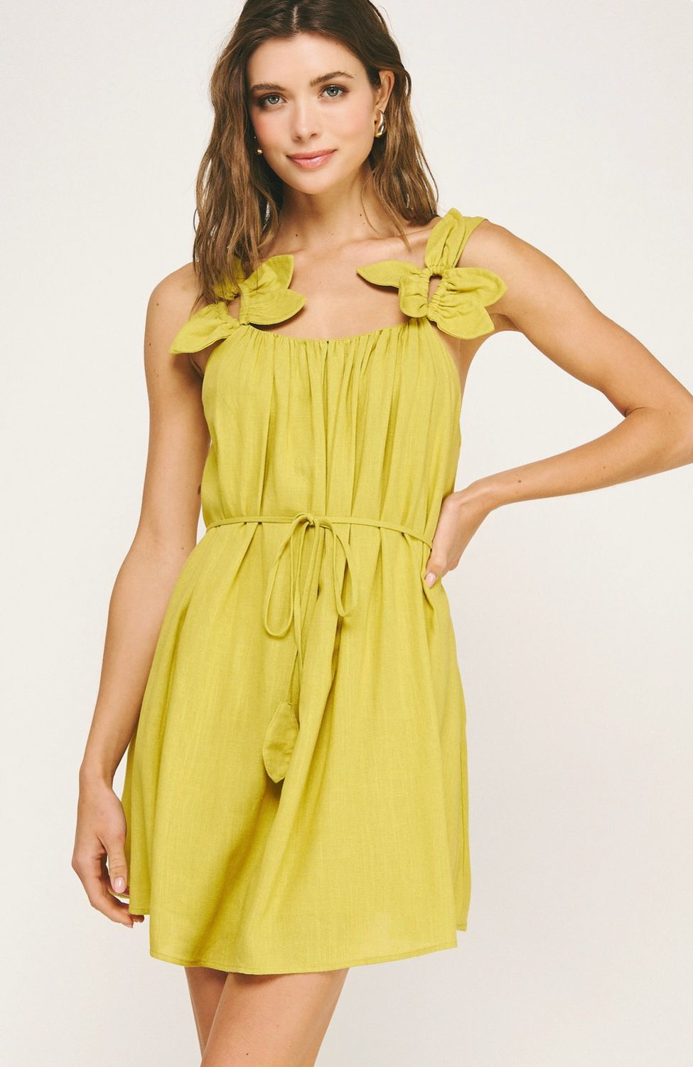 Linen Petal Dress-Chartreuse