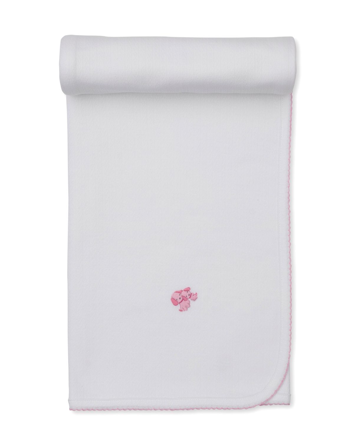 KK Pointelle Blanket Hand Emb Striped Premier Puppy - White/Pink
