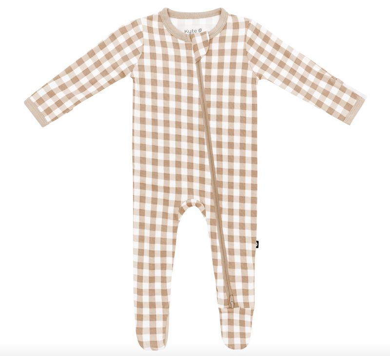 Zippered Footie- Gingham Bisque