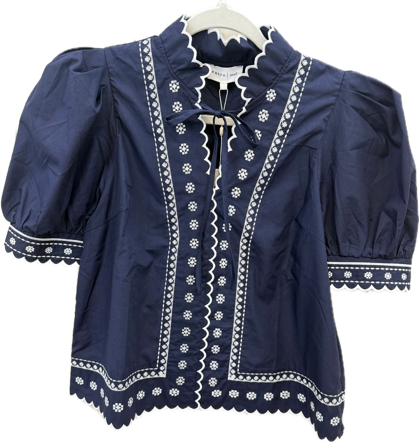 Navy Embroidered Detail Top