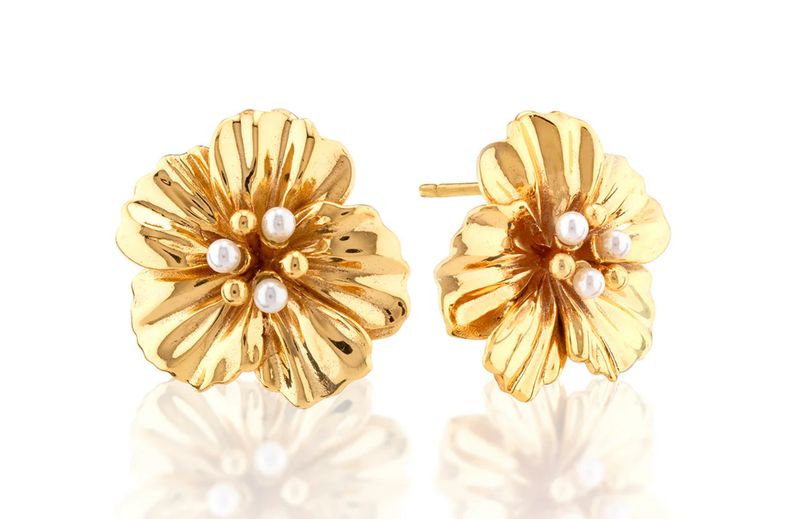 Meadow Nasturtium Stud Earrings - Pearl