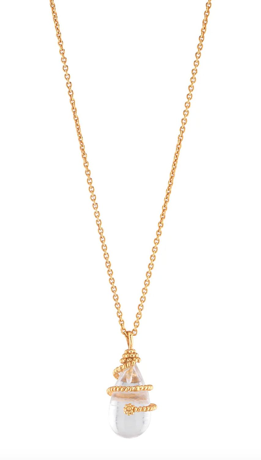 Lily Drop Lily Charm Necklace, 16"+2" - Clear Quartz