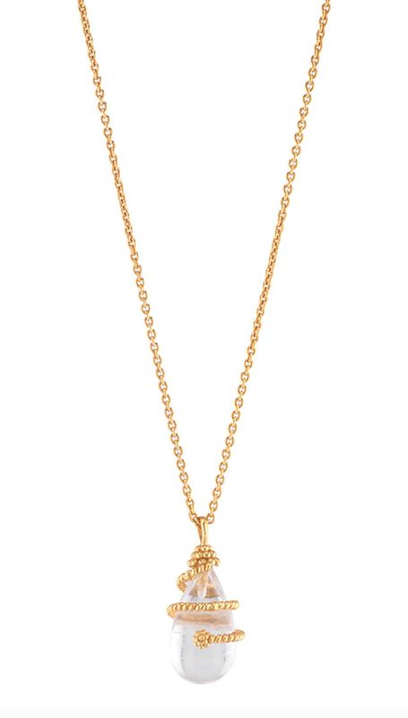 Lily Drop Lily Charm Necklace, 16"+2" - Clear Quartz