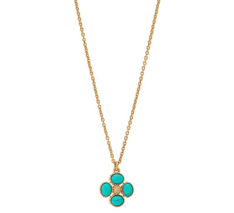 Berry Clover Double Sided Charm Necklace, 16"+2" - Turquoise