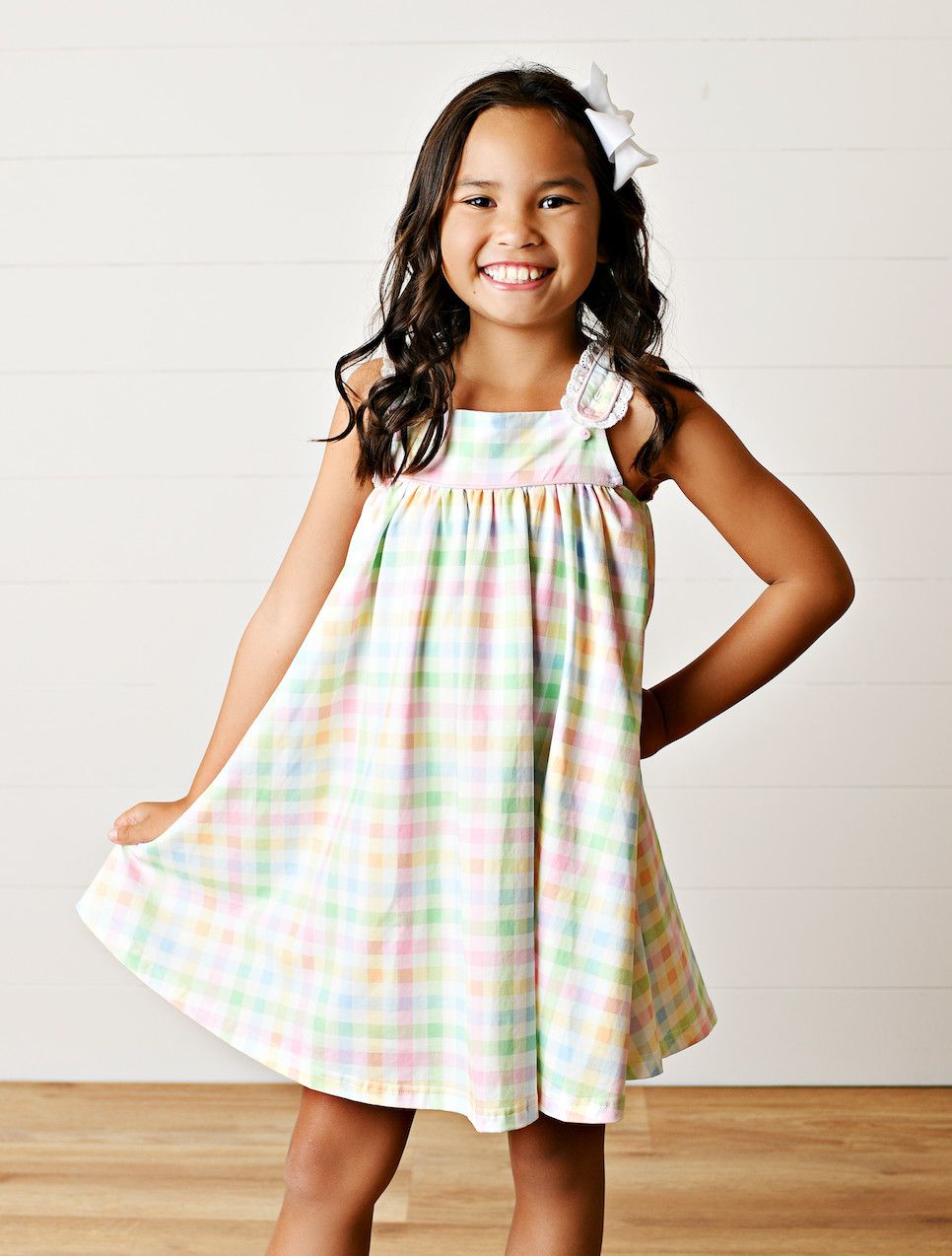 Gingham Eyelet Trim Dress 