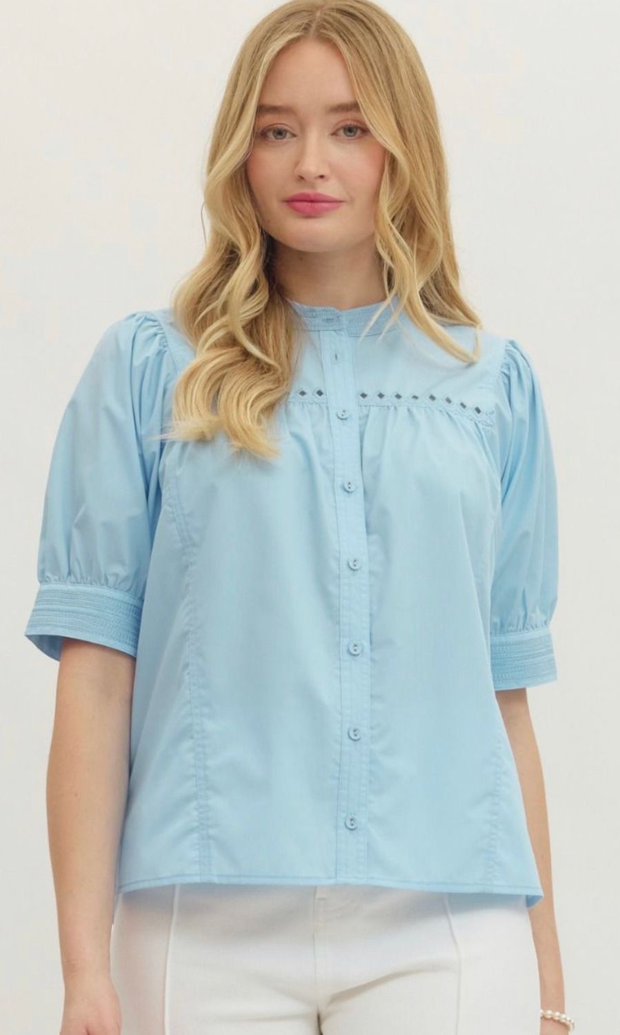 Light Blue Eyelet Detail Blouse