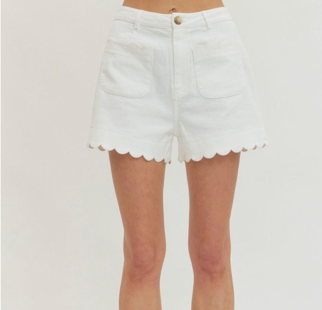 Scalloped Edge Shorts - Off White