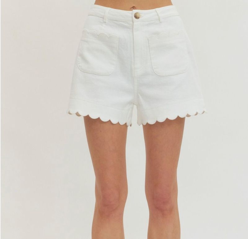 Scalloped Edge Shorts - Off White