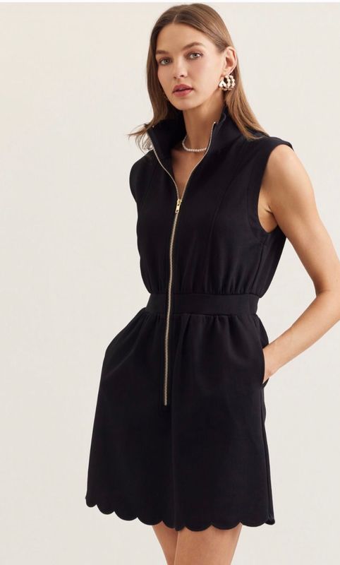 Scalloped Collar Dress - Black