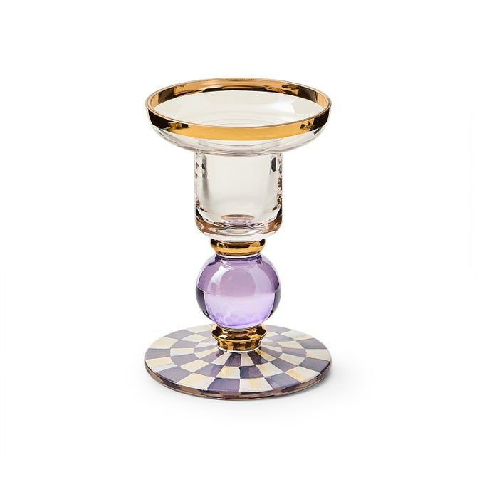 Violet Check Small Glass Candlestick