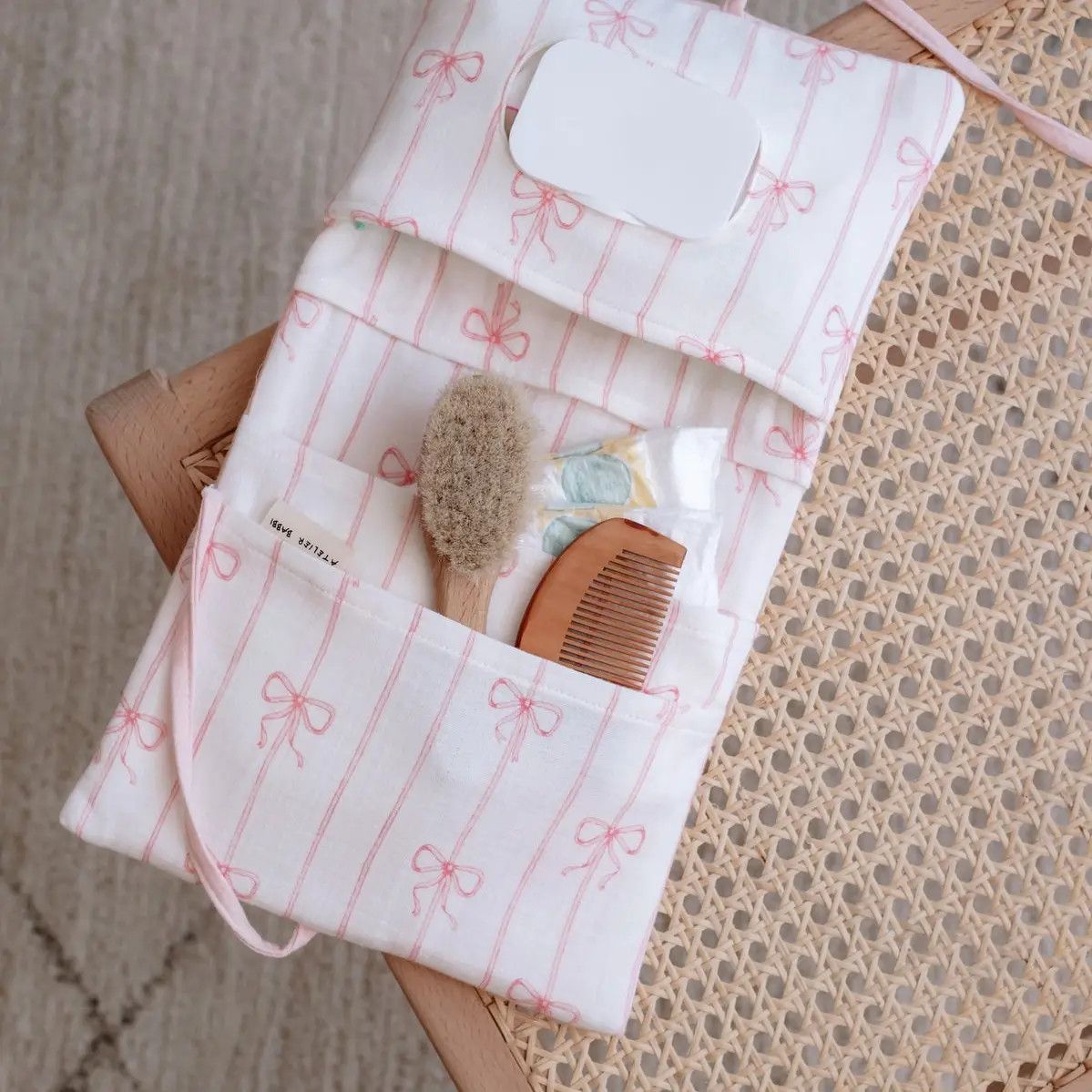 Wet Wipes &amp; Diaper Clutch- Pink Ribbon