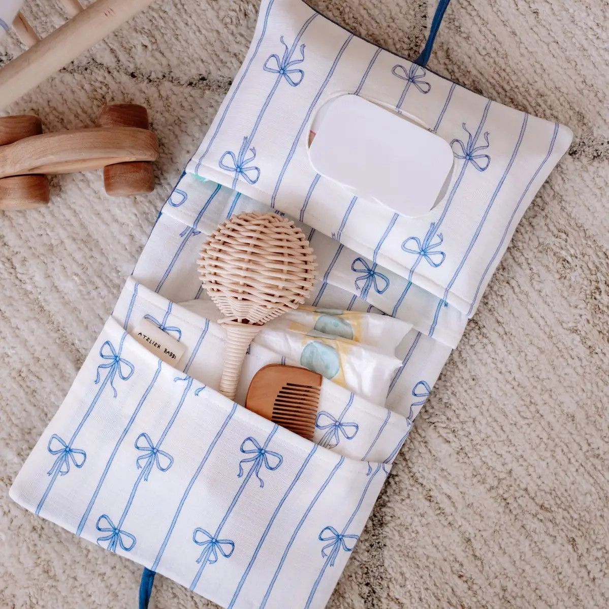 Wet Wipes &amp; Diaper Clutch- Blue Ribbon