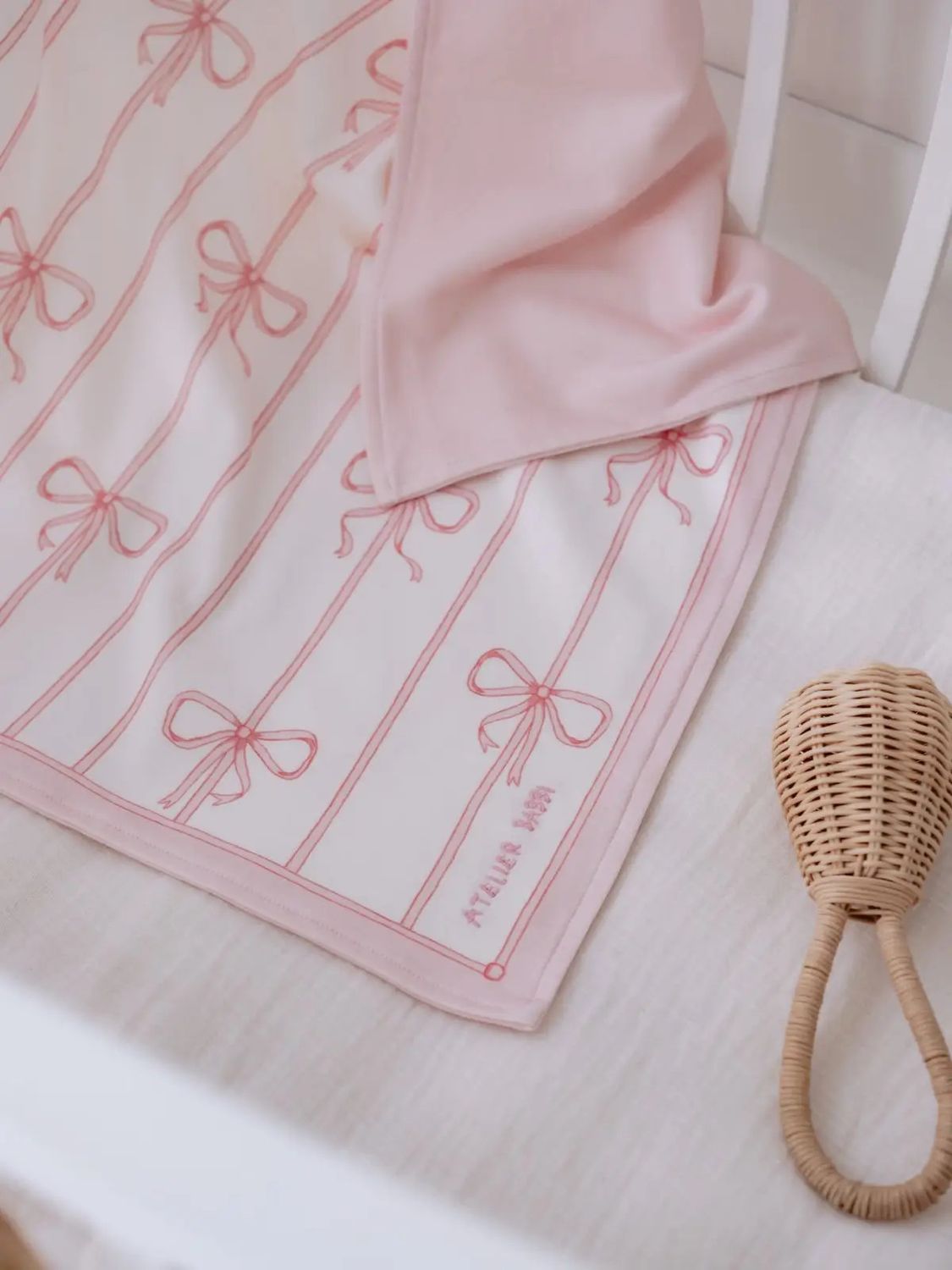 Double-Sided Baby Blanket- Ribbon/Pink