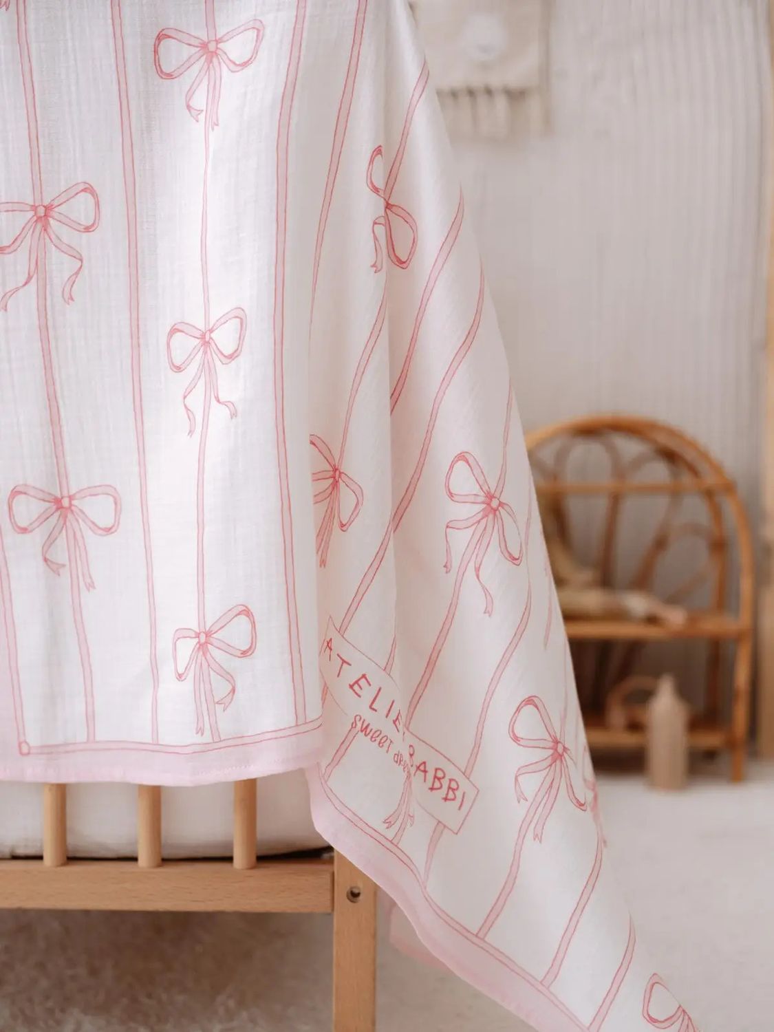 Double-Layered Muslin Blanket- Ribbon Pink