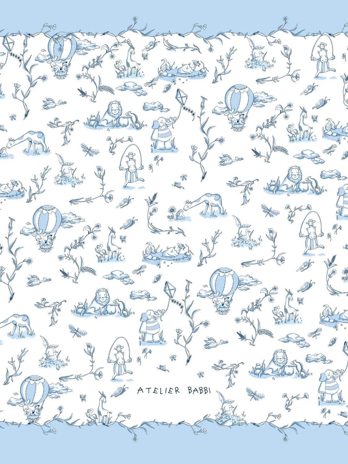 Double-Sided Baby Blanket- Toile de Jouy Blue
