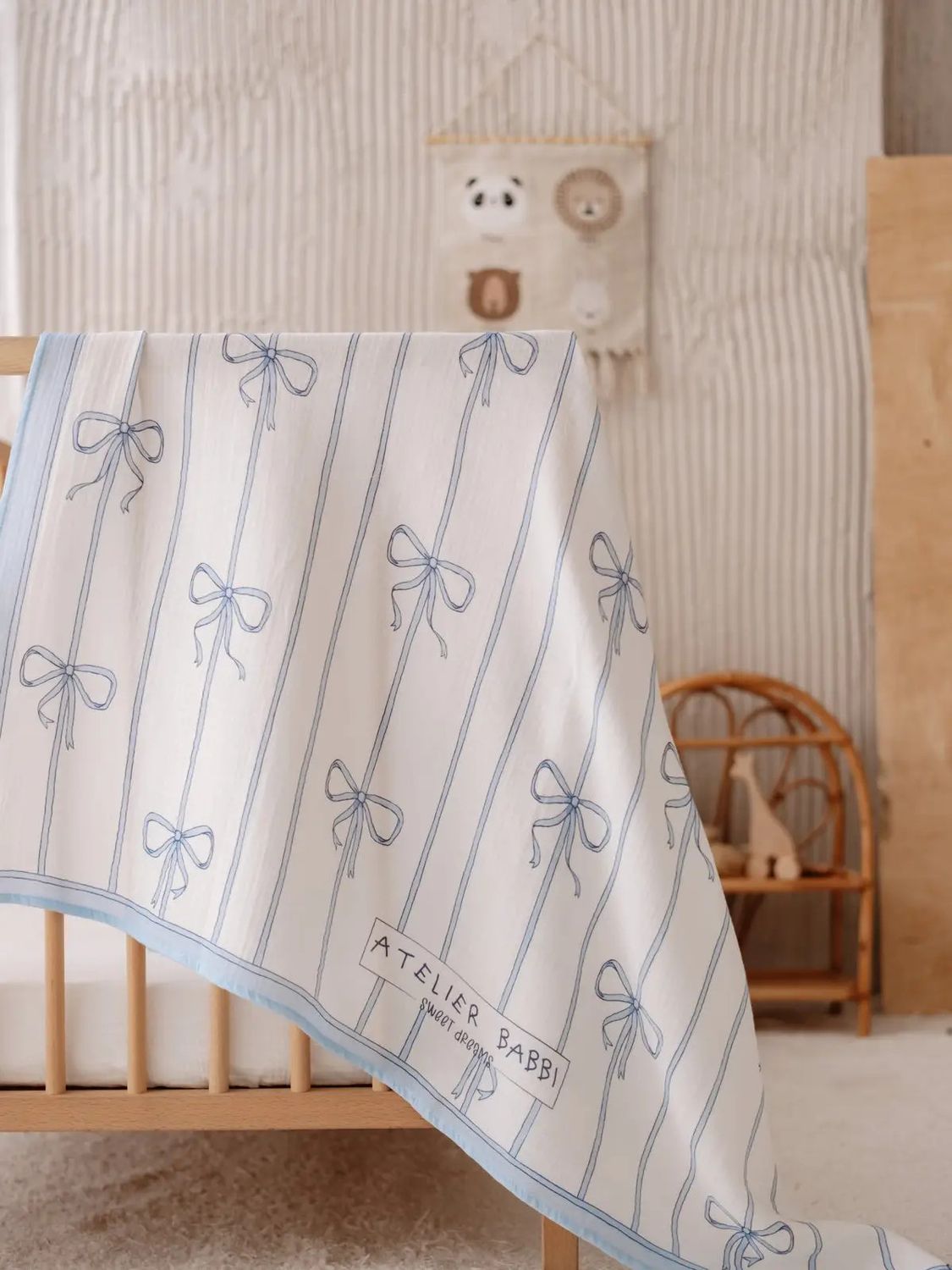 Double-Layered Muslin Blanket- Ribbon Blue