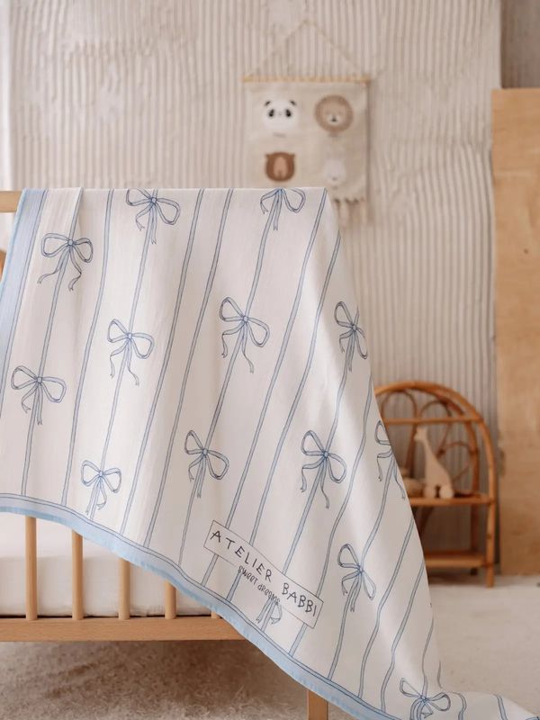 Double-Layered Muslin Blanket- Ribbon Blue