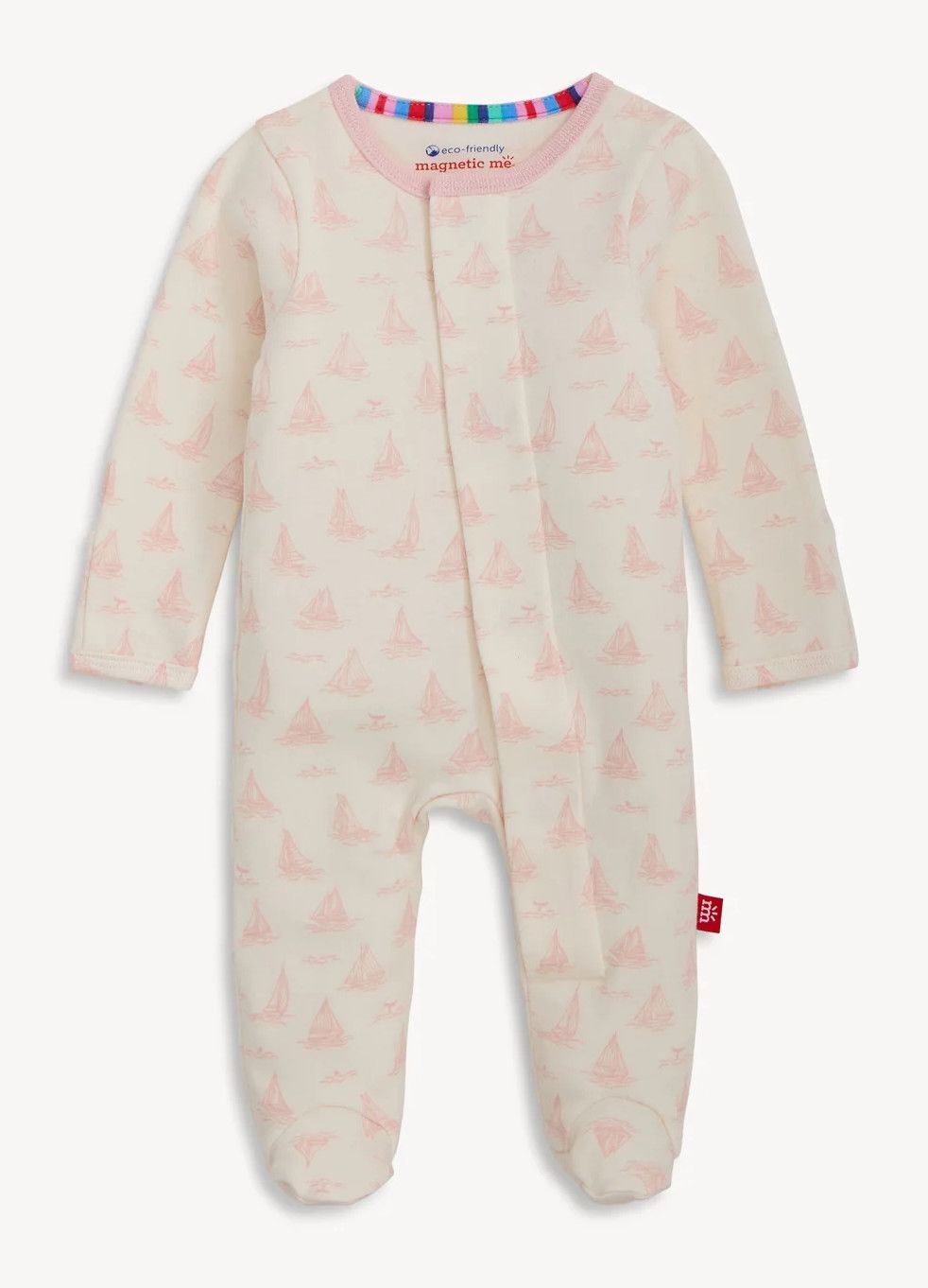 Tiny Tides Org Cotton Magnetic Footie - Pink