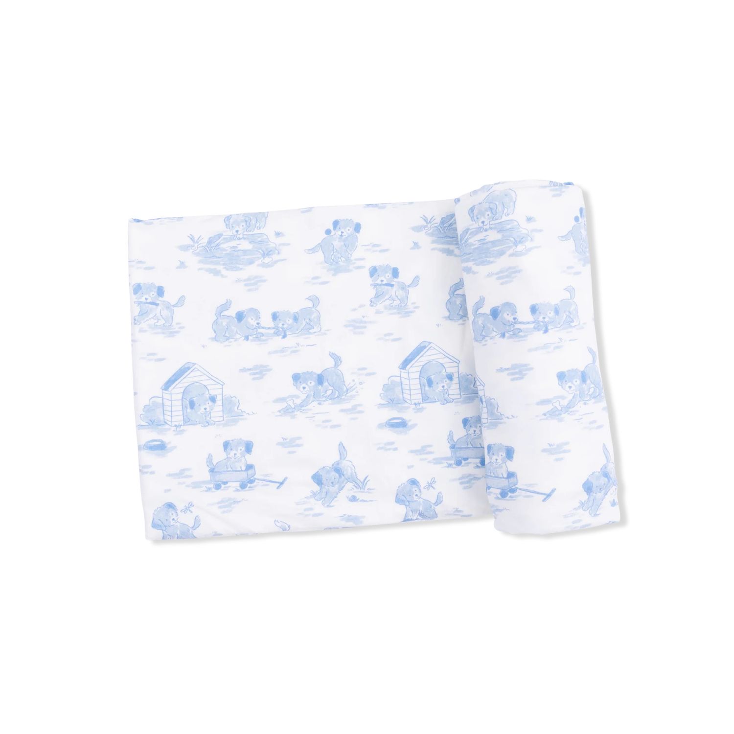 Blue Puppy Toile Swaddle Blanket 45x45