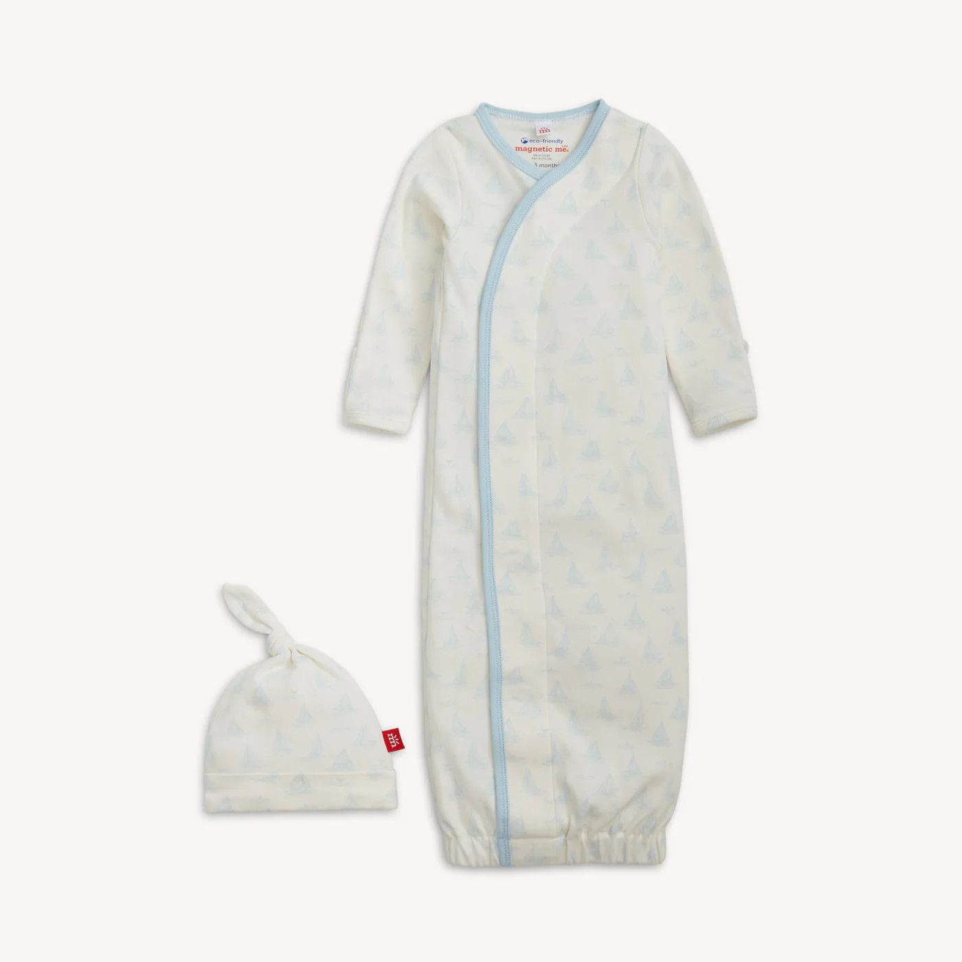Tiny Tides Org Cotton Magnetic Gown + Hat Set Blue
