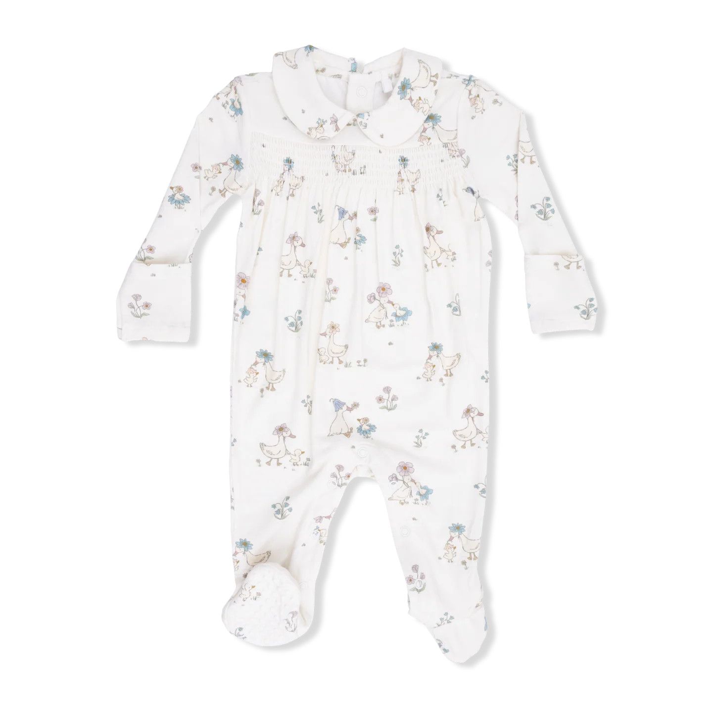  Flower Ducklings Smocked Snap Footie