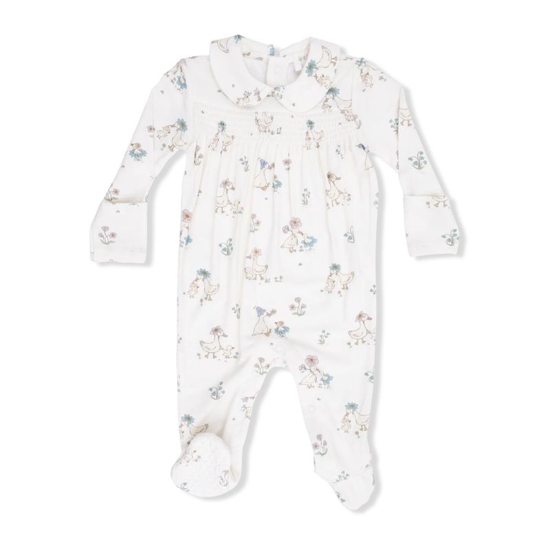  Flower Ducklings Smocked Snap Footie