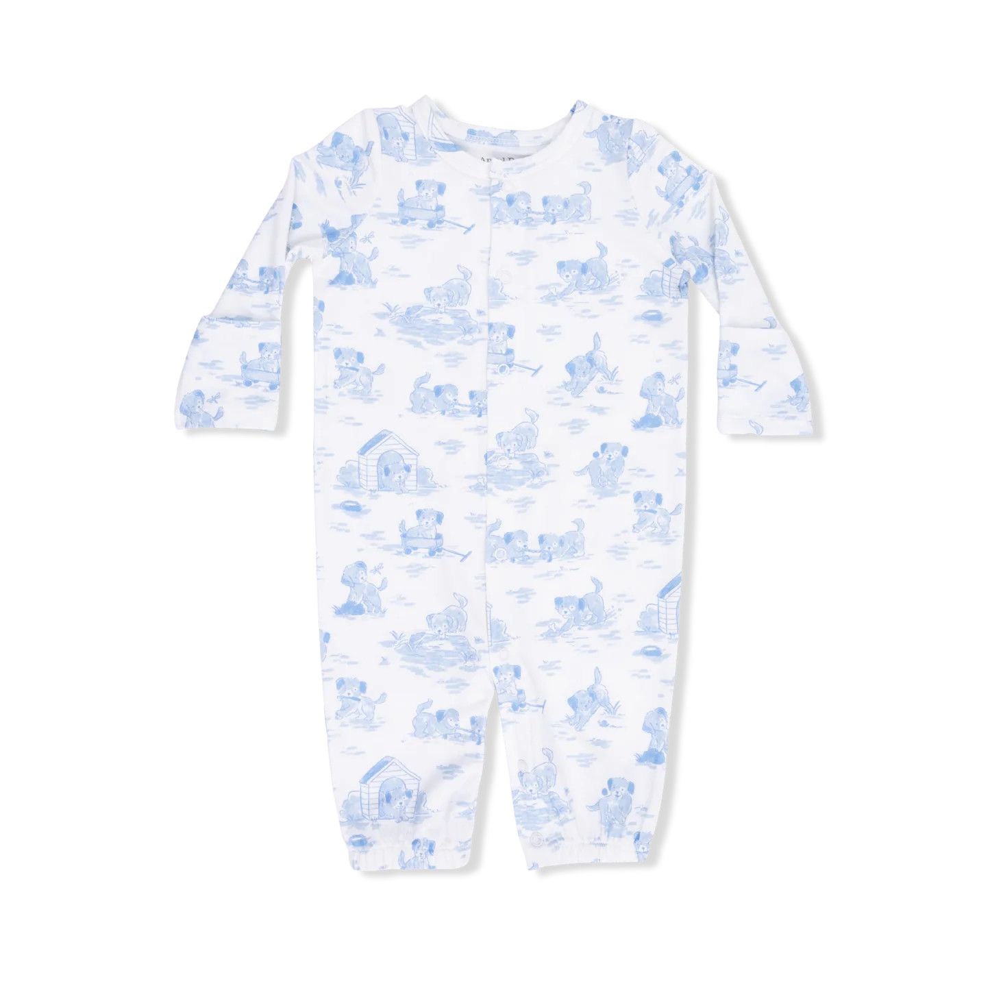 Blue Puppy Toile Converter Gown 0-3M