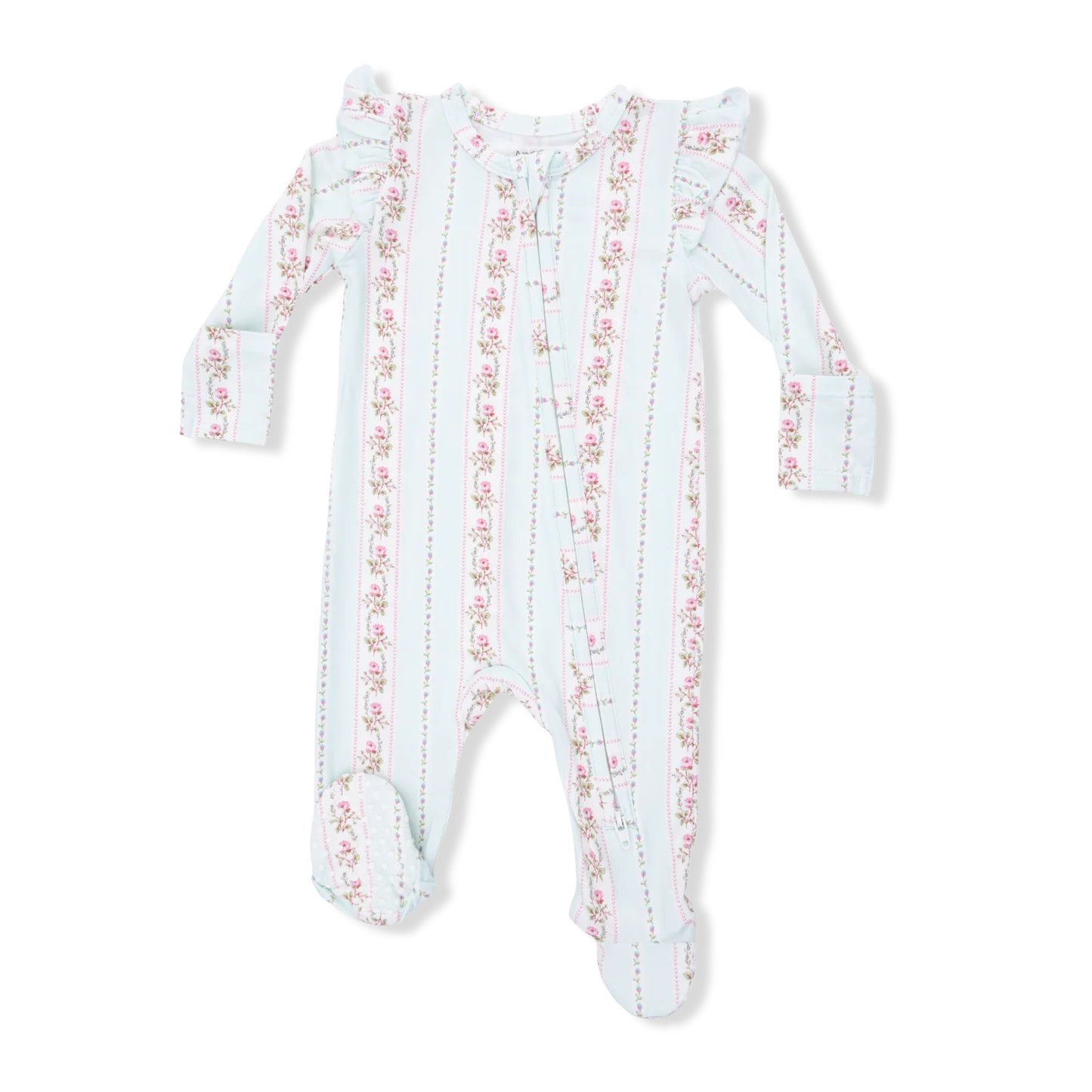 Antoinette Stripe 2 Way Zipper Ruffle Back Footie