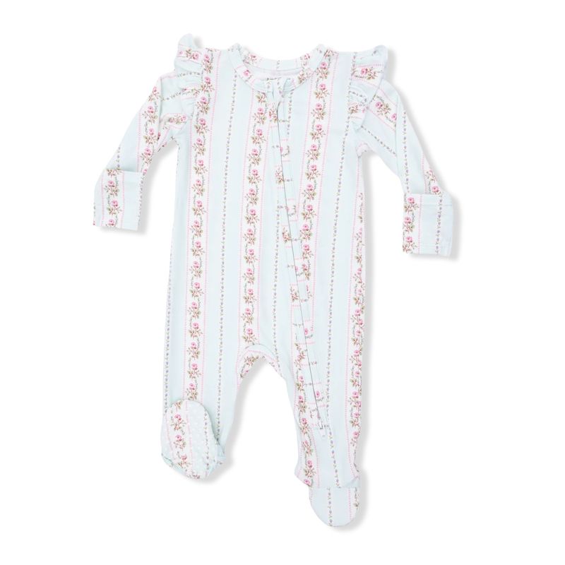 Antoinette Stripe 2 Way Zipper Ruffle Back Footie