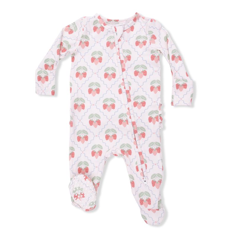 Sweet Strawberries 2 Way Zipper Ruffle Back Footie