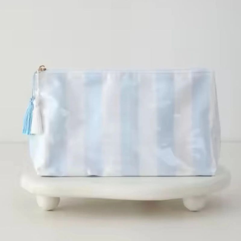 Waterproof Light Blue Striped Cosmetic Bag