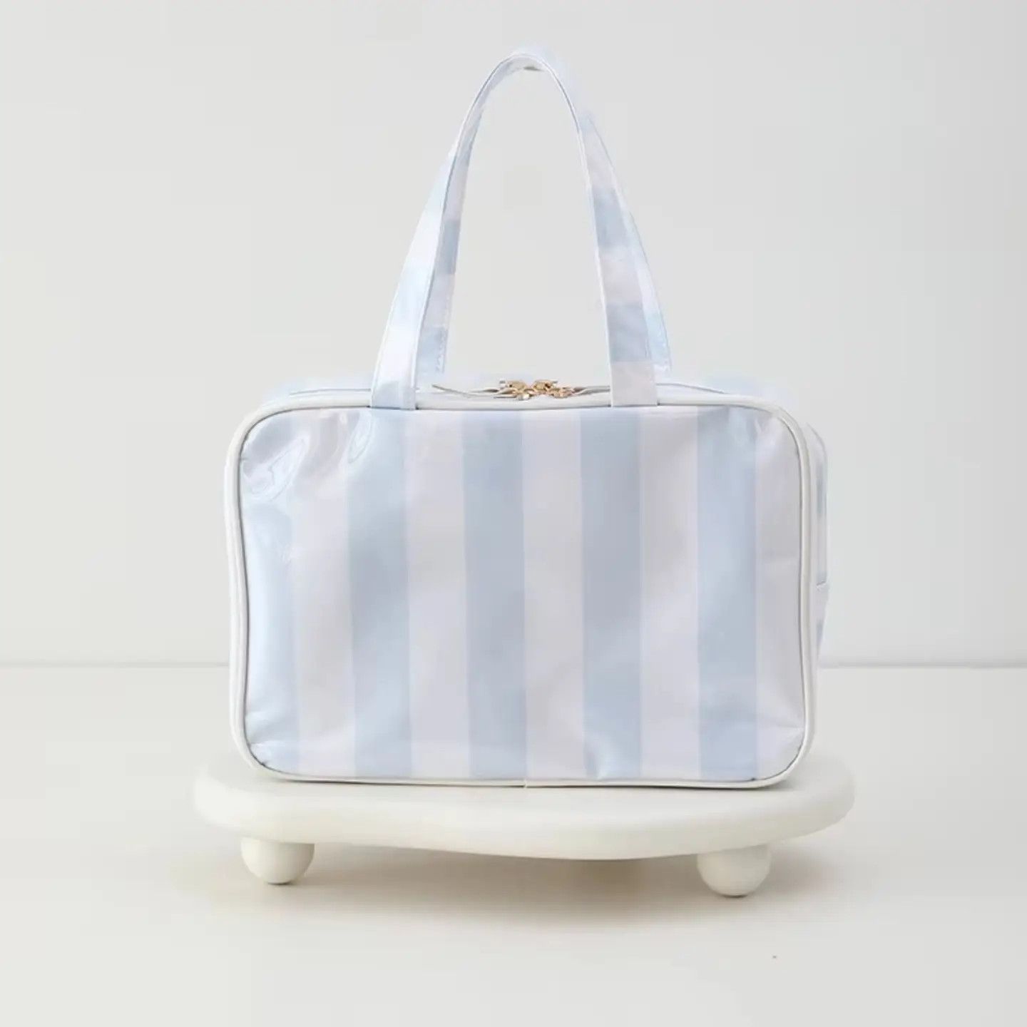 Waterproof Light Blue Striped Cosmetic Case