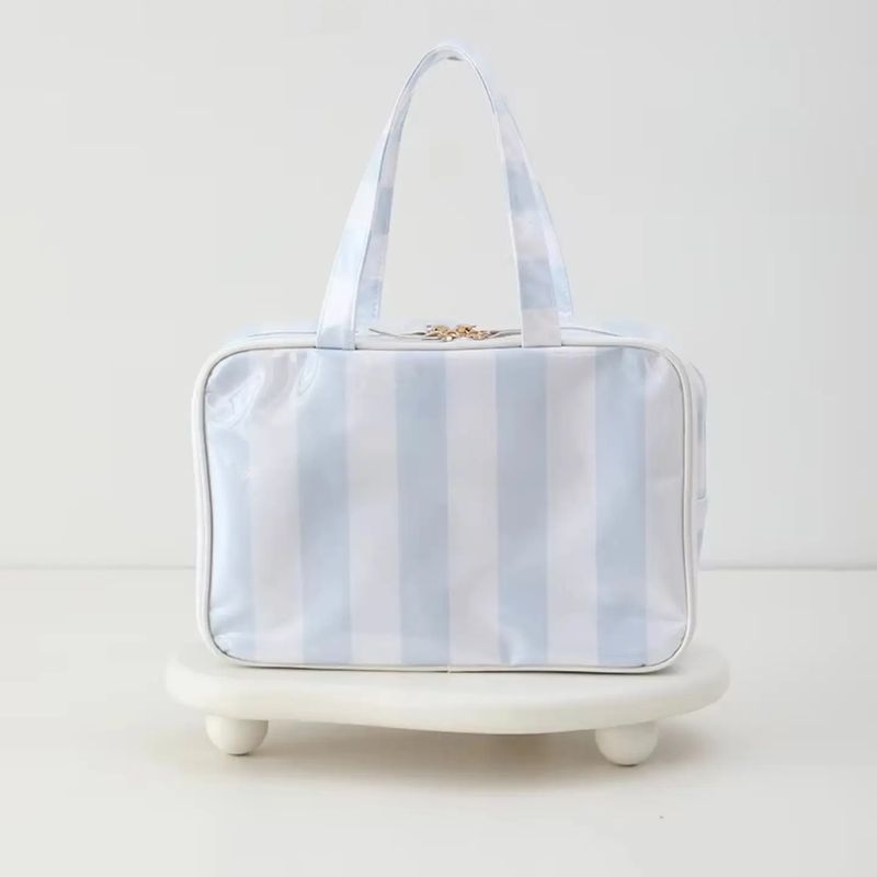Waterproof Light Blue Striped Cosmetic Case