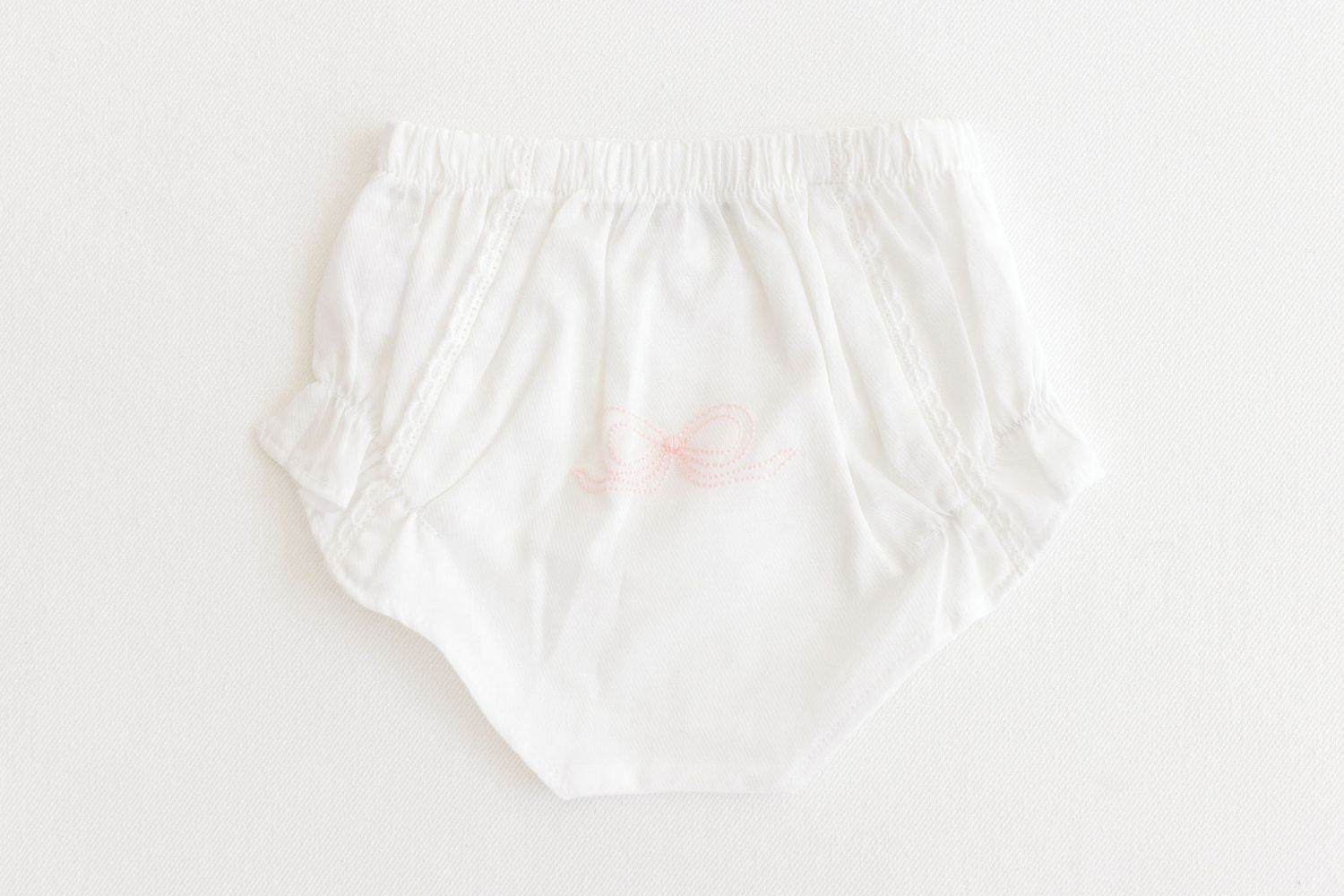 Embroidered Bow Diaper Cover- White/Pink