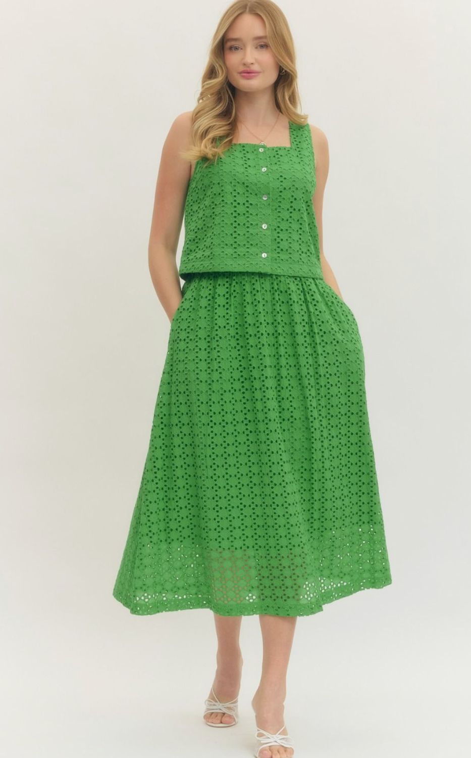 Kelly Green Eyelet Skirt Set