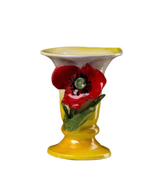 Vase Small White with Red Poppy