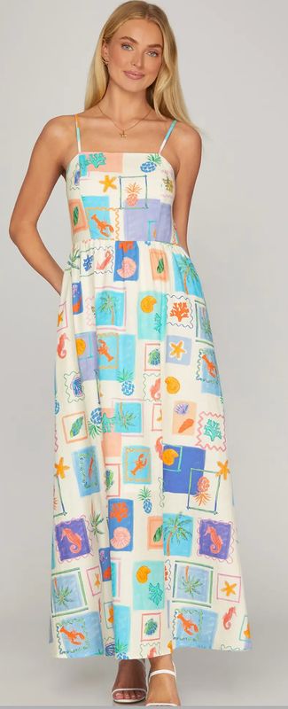 Printed Woven Maxi Dress w/ Pockets