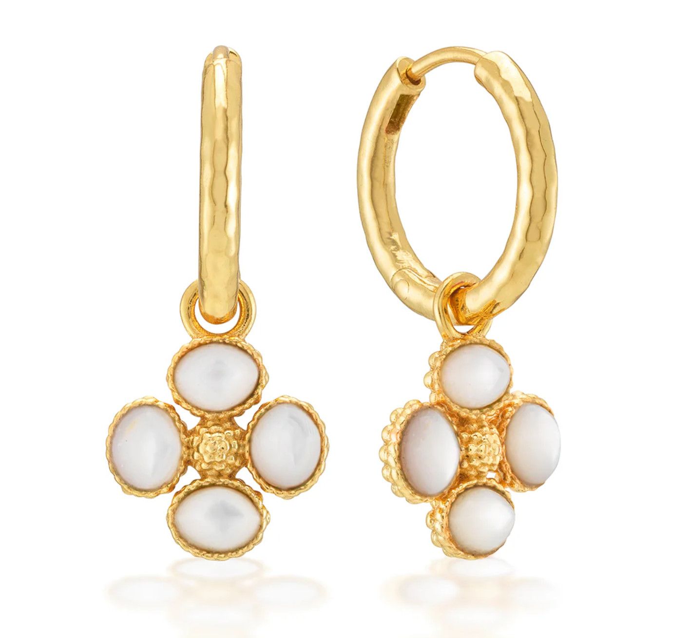 Berry Clover Hoop Earringd w/ Double Sided Charm - MOP