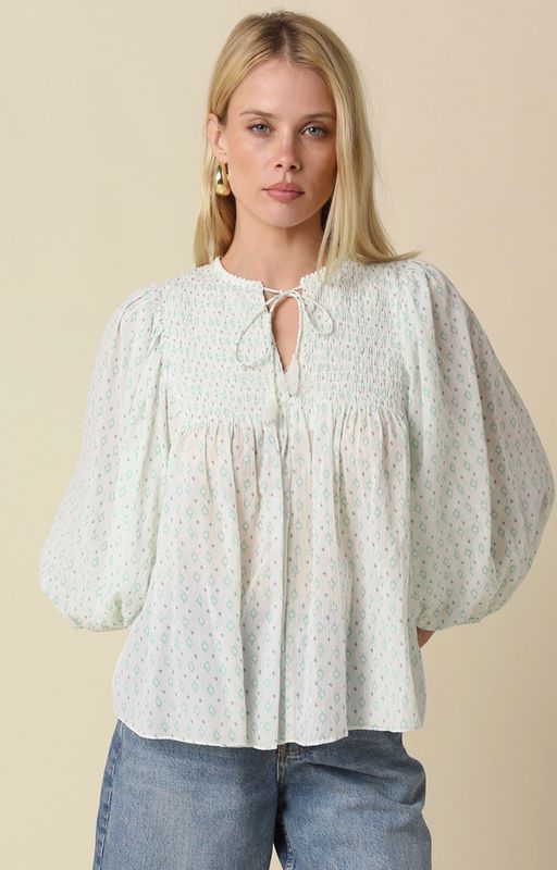 Three-Quarter Teal Tie Top 