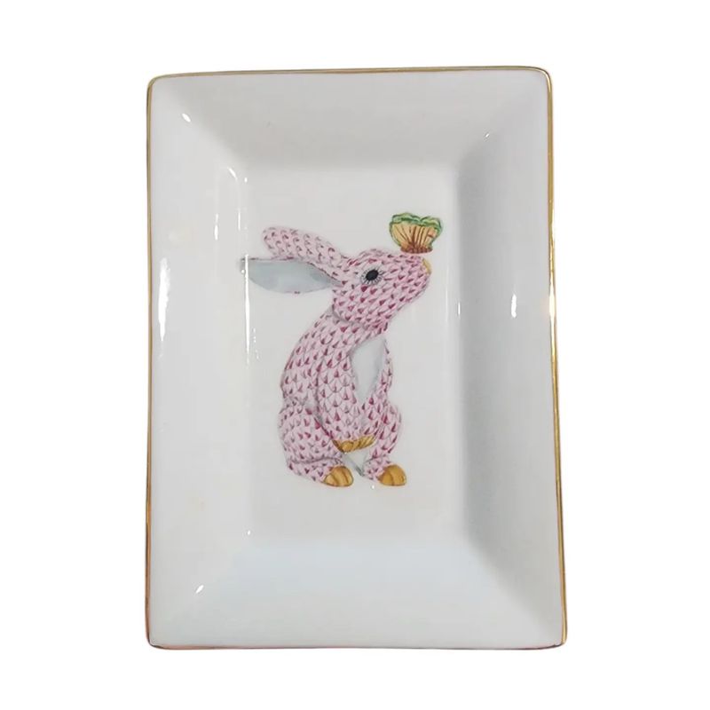 Pink Butterfly Bunny Rectangle Dish